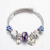 Nova pulseira Panjia ajustável de aço inoxidável com cristal azul safira impresso, pulseira de contas de liga com furo grande embutidas com diamantes em estoque