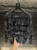 Sudadera de terciopelo con estampado de letras, manga larga, otoño e invierno, con lentejuelas rasgadas, 2025, Lujo accesible, Moderna y versátil para hombre de alta gama