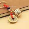 Nuevo llavero de cilindro mini Baifu de latón con moneda de los Cinco Emperadores, colgante de cilindro de arroz, cuerda con cuenta verde, accesorios creativos para llaves de coche