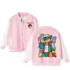 Camiseta de béisbol infantil Roblox, chaqueta casual con bloques de color y estampado de dibujos animados para primavera y otoño, para niños mayores