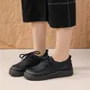 Stock Listo Botines Retro Cómodos Hechos a Mano Suela Suave Otoño e Invierno Nuevos de Caña Alta Casual Cuero Genuino Zapatos de Mujer Botas de Cuero Planas con Cordones