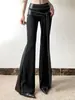 Pantalones de Pierna Larga Acampanados de Diseño de Nicho Estilo Punk Metálico Pantalones de Cintura Alta Adelgazantes Versátiles para Mujer