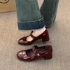 Zapatos Mary Jane de Cuero Estilo Francés para Mujer, Otoño 2025 Más Vendidos Versátiles Estilo Británico Tacón Grueso Correa Única Zapatos Elegantes