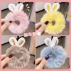 Celebridad de internet ins otoño e invierno alta elasticidad súper lindo tridimensional felpa orejas de conejo banda para el pelo lindo corazón de niña cuerda para atar el pelo accesorios para el cabello