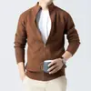 Nuevo Cardigan de Punto para Hombre 2025 Otoño e Invierno Color Puro Cremallera Larga Cuello Alto Moda Versátil Chaqueta Suéter Casual