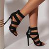 2023 Novo Tamanho Grande Comércio Exterior Sapatos Femininos Estilo Romano Cinta Elástica Boca de Peixe Super Alto Salto Agulha Sandálias para Mulheres