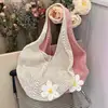 Bolso de mano tejido estilo perezoso para mujer, Bolso de punto simple calado para primavera y verano, Bolso de hombro de gran capacidad para vacaciones en la playa