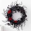 Corona de Halloween de 50 cm corona de decoración de flores de rosa de rama muerta negra planta de simulación colgante de fiesta navideña transfronteriza