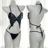 Lingerie sexy malha transparente sexy borboleta da paixão three-point sem costas engrenagem aberta livre off uniforme traje de desejo puro 2482