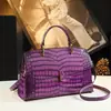 Bolso de Piel Genuina de Alto Brillo con Patrón de Cocodrilo para Mujer 2024 Nuevo Modelo Bolso Cruzado de Mano Bolso Tipo Concha Tendencia Material PU Lujo Ligero