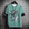 Traje Deportivo Casual de Seda de Hielo para Hombre Verano Delgado Holgado Tallas Grandes Camiseta de Manga Corta con Estampado Distintivo Conjunto Corto Moderno