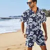 Conjunto Casual de Praia Masculino Camisa Esportiva de Manga Curta Calça de Praia de Manga Curta Estampada