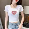 Camiseta de Manga Corta de Seda de Leche para Mujer, Nuevo Estilo Veraniego, Camisa de Cuello Redondo, Corte Ajustado, Estilo Corto, Top Versátil para Personas Bajitas