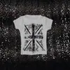Nueva Camiseta de Verano Estilo Europeo y Americano, Sudadera con Estampado de Cruz Gótica con Pedrería, Cuello Redondo, Corte Ajustado, Top Corto