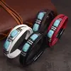Pulsera de Cuero de Acero Inoxidable Pulsera de Cuero Turquesa Imitación de Moda Europea y Americana Tecnología de Tejido Multicolores Opcionales Suministro Directo de Fábrica