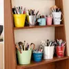 Cubo Pequeño de Metal para Suculentas, Decoración de Almacenamiento para el Hogar, Cubo de Almacenamiento de Papelería y Brochas de Maquillaje de Colores