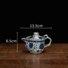 Juego de Té de Porcelana Azul y Blanco Peonía Tetera China Retro Olla con Asa para el Hogar Preparación de Té Azul y Blanco Cerámica Olla para Oficina