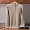Suéter de cachemira 2026 invierno nuevo para hombre cuello alto base siete agujas doble hilo engrosado media cremallera suéter cálido