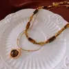 Acero de titanio piedra natural colgante de sol collar de acero inoxidable transfronterizo Maillard temperamento cadena de clavícula joyería nicho al por mayor