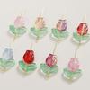Vidrio transparente polvo dorado tridimensional agujero recto flor de tulipán hojas cuentas diy aretes tocado pulsera colgante material