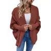 Cárdigan de Punto Grueso de Color Sólido con Solapa Grande Holgado para Mujer, Manga Murciélago Manga de Linterna Estilo Perezoso Suéter Abrigo Suave y Esponjoso Gris