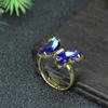 Colgante de cristal azul de cuatro piezas, collar de cristal para niña, anillo de mariposa, pendientes de cristal de moda, regalo de cumpleaños