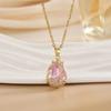 Comercio Exterior Transfronterizo Gota de Aceite Micro-incrustado Zircón Color Flor Tulipán Rosa Colgante Collar para Mujer Lujo Ligero Sentido de Alta Gama