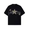 Camiseta Redonda de Manga Corta con Bordado de Estrellas Retro Americanas y Estampado de Leopardo para Hombres y Mujeres, Tops Casuales Sueltos y Versátiles de Verano para Parejas