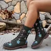 2025 Botas Femininas de Salto Alto Bordadas e Estampadas Transfronteiriças Outono e Inverno Novas Sola Inferior Motocicleta Retro Sola Grossa Botas Martin Atacado