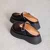 Estilo Primavera y Verano Piel Genuina Suela Gruesa Exterior Punta Cerrada Medias Pantuflas para Mujer, Slip-On Versátiles Cómodas