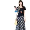 Use um Conjunto Completo de Tops de Verão Femininos Estilo Coreano, Ombro a Ombro, Manga Curta e Saias, Conjuntos de Saia de Duas Peças, Trajes Femininos Plus Size