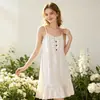 Camisón Blanco de Lunares Pijamas Lindos de Algodón Gasa Cómodo Transpirable Holgado Ropa de Casa Vestido Camisola Floral