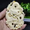 Fruta Marfil Marca Dragón Pieza de Mano Dragón Viaja por el Mundo Dragón del Zodiaco Ciprés Taihang Madera Maciza Tallado Marca Dragón Pieza de Juego Portátil