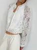 Nueva chaqueta de encaje con retazos y cuello alto estilo francés para otoño e invierno, cárdigan transparente con protección solar estilo europeo y americano, prenda exterior fina con diseño calado