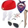 Cosplay de Aeromoça Mais Quente da Amazon Pronto para Baile de Máscaras Traje Pronto Peça Única Chapéu Óculos de Sol Lenço de Seda Broche