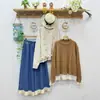 Suéter Pulôver com Barra Patchwork 2025 Artístico Simples Gola Redonda Macio Quente Versátil Solto Casual Top para Mulheres
