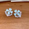 Flores nas Orelhas~Agulha de Prata Gotejamento de Óleo Zircônia Flor Pérola Brincos Estilo Doce Dopamina Brincos Super Bonitos