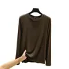 Nueva camiseta versátil de manga larga con cuello redondo de modal para primavera y otoño, una capa interior dulce y fina, un top cómodo para mujer