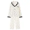 Algodón Lycra Pijama de Manga Larga para Mujer 2026 Nuevo Primavera y Otoño Dibujos Animados Dulce Holgado Conjunto de Cardigan Ropa de Casa