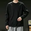 Camiseta de manga larga de otoño, capa base talla grande, cuello redondo para hombre, top simple y holgado, estilo coreano, camiseta estampada de moda