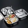 Prato dividido de aço inoxidável 304 de grau alimentício com tampa, lancheira de três compartimentos para adultos, recipiente para refeição de funcionário, bandeja de fast food para estudante escolar