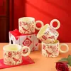 Taza de Boda Feliz para Palabras Taza de Pareja Roja de Alto Valor de Color Acompañamiento de Ceremonia Taza de Cerámica Festiva Estilo Chino Marea Nacional para Mujeres