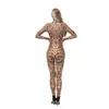 Body Estampado com Totem Tribal Europeu e Americano Transfronteiriço para Mulheres, Roupa Elástica de Manga Longa Slim-Fit para Performance de Palco