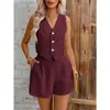 Enviado 2026 Conjunto de dos piezas europeo y americano transfronterizo para mujer Tallas Grandes Ropa para Mujer Conjunto de Chaleco con Botones de Color Sólido Mujer