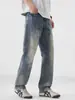 Roupas Masculinas Fengshe / 2026 Primavera e Outono Novos Jeans de Sarja Lavada Retrô Americano Masculino com Stretch Soltos Retos Calças Longas