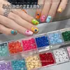 Uñas artísticas de macarrón de colores, cuentas semiesféricas, frijoles de caramelo de dopamina, decoraciones de perlas de fondo plano en caja, resina para uñas, pedrería