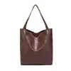 Bolsa de Ombro Portátil de Couro Macio Feminina com Bolsos, Couro Waxado Retrô, Grande Capacidade, Nova Bolsa Tote Fashionável para Comércio Eletrônico Transfronteiriço