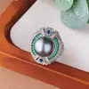 Anillo de Joyería con Perla y Montura de Cobre, Chapado en Oro, Calcedonia Verde Imitación Natural, Perla Blanca Australiana, Estilo de Corte, Diseño Vintage de Alta Gama para Mujer