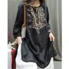 Camisa bordada vintage de uso rudo para verano, camisa elegante de algodón y lino holgada de longitud media, top tipo suéter artístico casual
