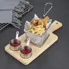 Novo Rack de Madeira para Batatas Fritas, Recipiente Criativo Estilo Americano para Frango Frito, Conjunto de Pratos Estilo Ocidental em Madeira de Acácia